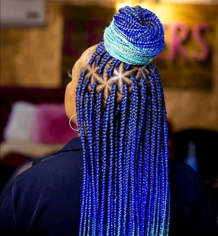 blue knotless braid hairstyles